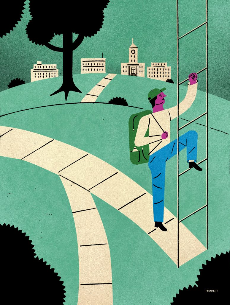 Illustration of a student climbing a ladder